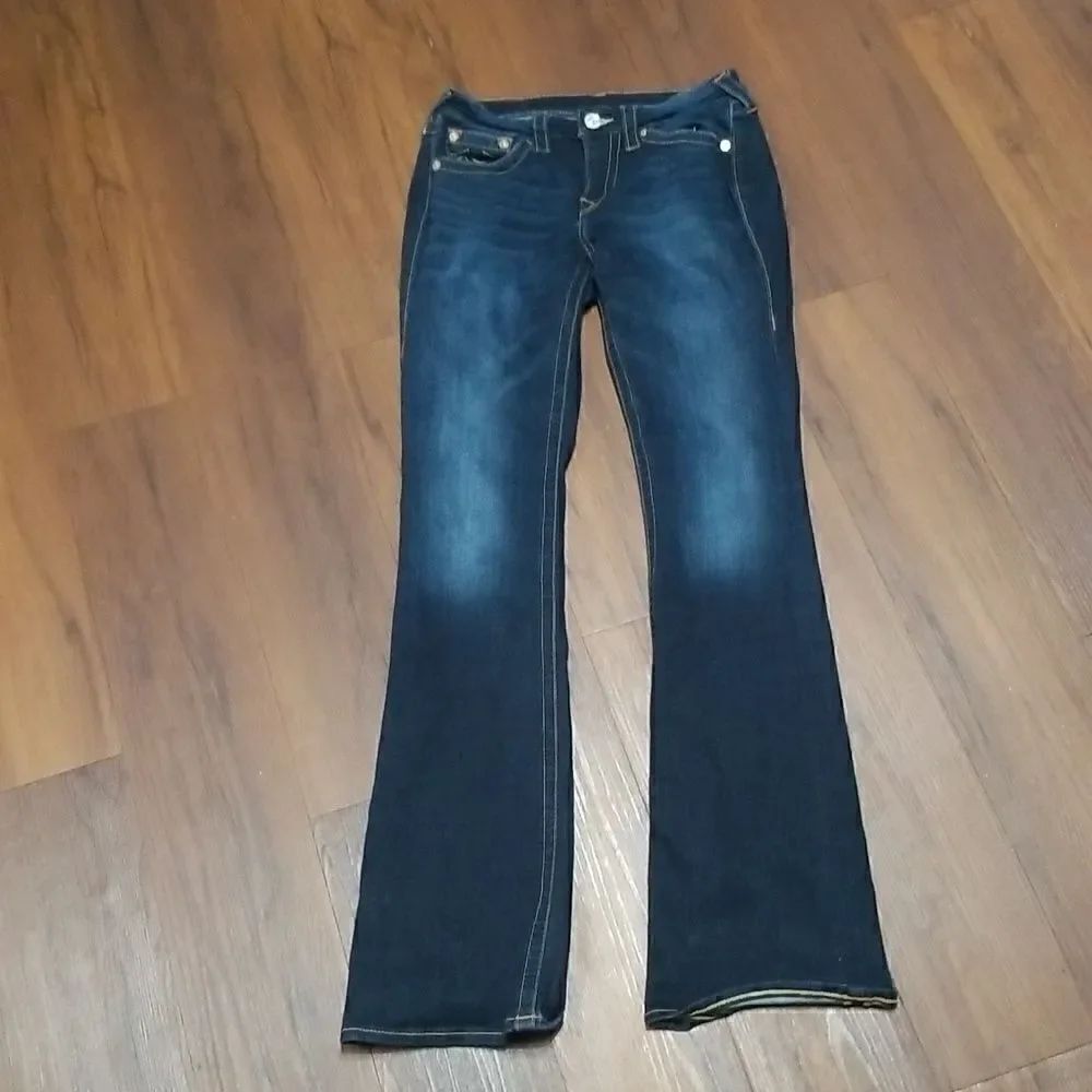 True Religion Bridget 504 Bell Bottom Low Waist Distressed Jeans 27 Waist / 34 L